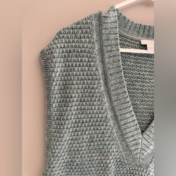 J Jill Womens Blue Cable Knit Sweater Vest SZ SM V Neck Slit Hem Layering Preppy - Picture 3 of 8